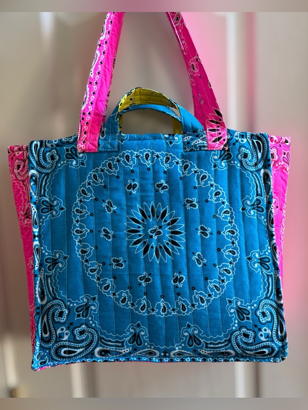 WHERE DID YOU GET THAT BAG Handmade Quilted Bandana Bag Turquoise & Pink - Picture 5 of 16